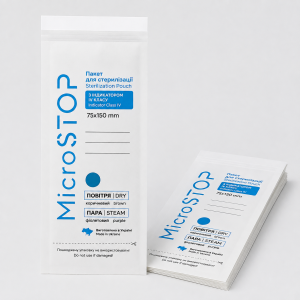 MICROSTOP sterilizavimo kraft paketai su IV klasės indikatoriumi 75 × 150 mm, balti, 100 vnt.